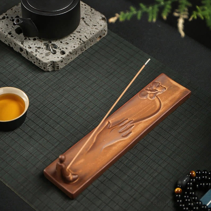 Handcrafted Buddhist ceramic incense burner full collection display, meditation spirituality