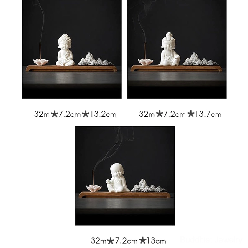 Buddhist ceramic incense burner showcasing Tathagata Buddha figurine with spiritual symbolism