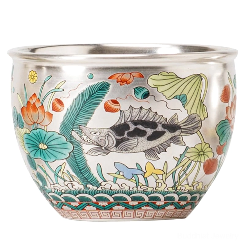 Handcrafted Buddhist tea cup holding view displaying smooth curved ceramic body and elegant proportions