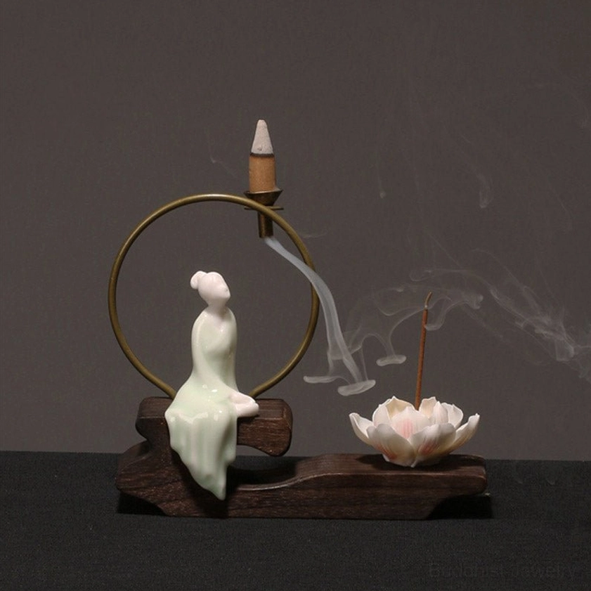 Chess-themed Buddhist incense burner with ceramic lotus holder, unique spiritual decoration combining wisdom symbolism
