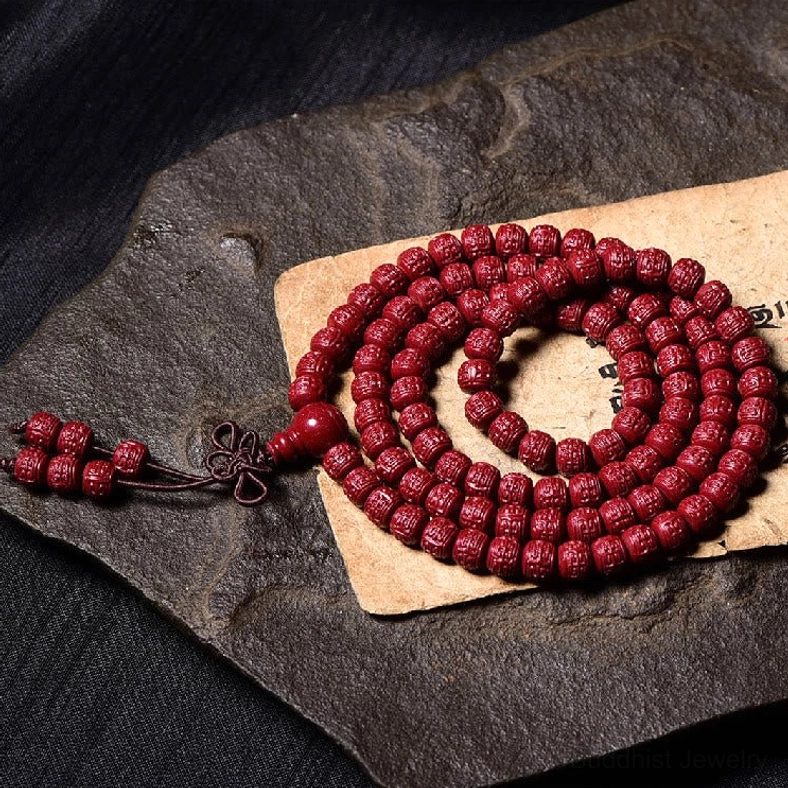 Authentic Buddhist 108 cinnabar mala beads prayer bracelet for meditation and spiritual practice