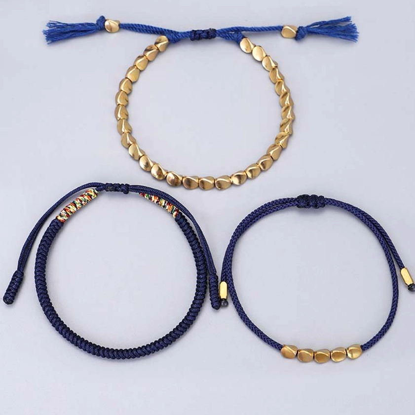 Complete Buddhist copper bracelet set with three adjustable pieces for spiritual practice