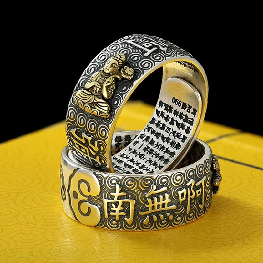 Buddhist adjustable copper ring with sacred mantra engravings for meditation and spiritual practice