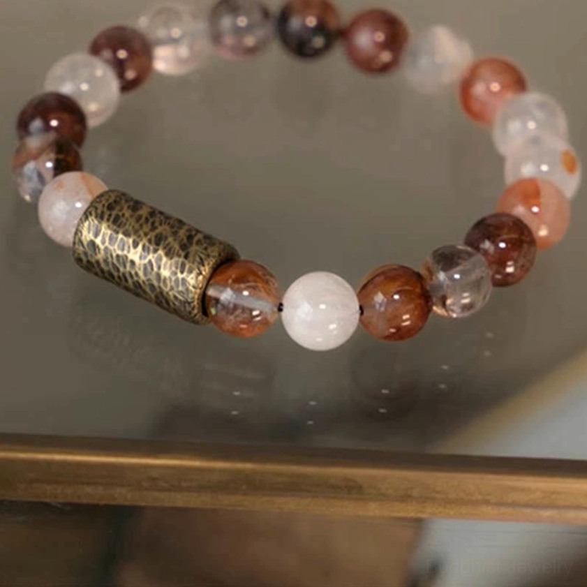 Buddhist protection bracelet with mixed crystal stones in relaxed wrist wear styling