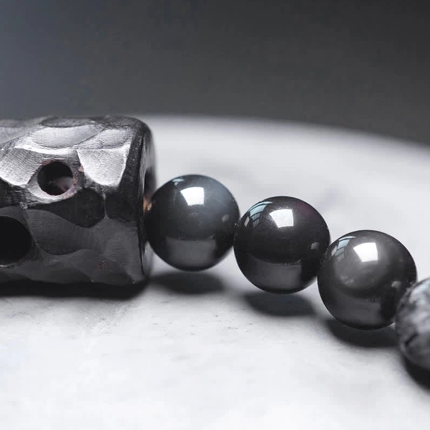 Buddhist crystal couple bracelet with black rutilated quartz for success and prosperity