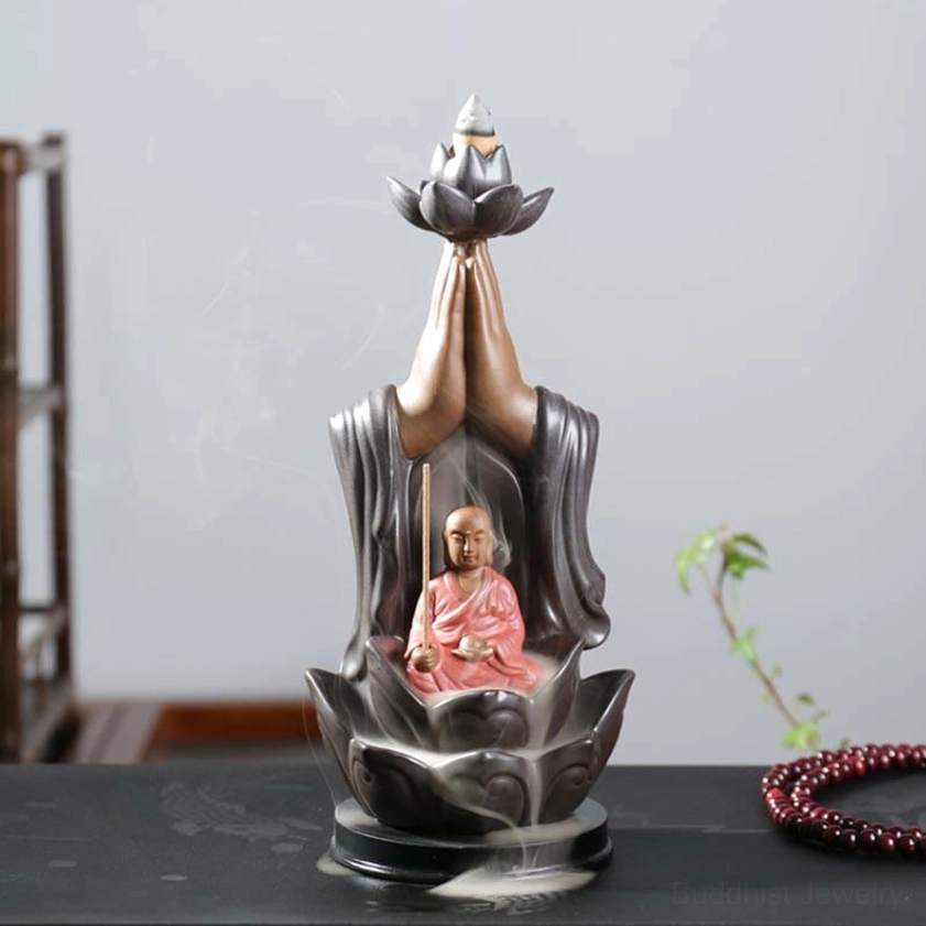 Buddhist Deity Backflow Burner - Product Lifestyle Shot in Meditation or Wellness Space