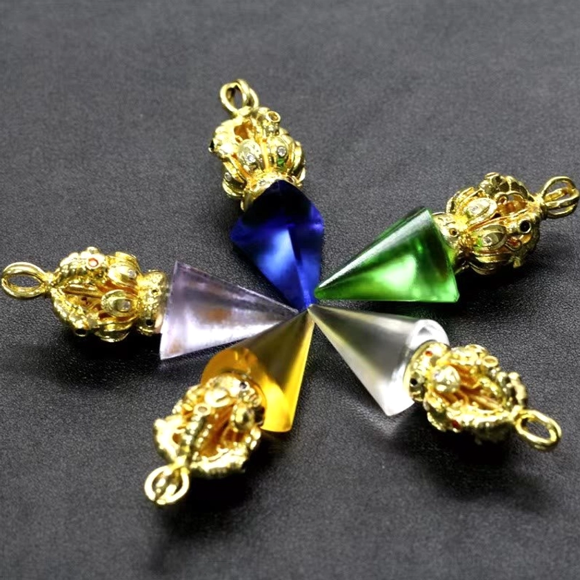 Buddhist Dorje Vajra handmade pendant - liuli crystal glass necklace for spiritual collectors