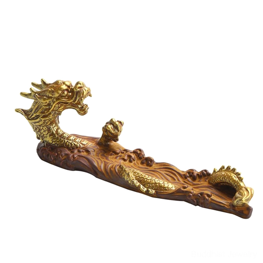 Buddhist dragon incense holder showcasing traditional craftsmanship and gilded finish, mindfulness tool