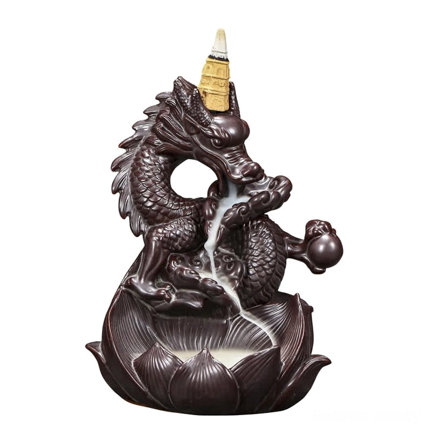 Buddhist incense burner with dragon and lotus pattern showcasing authentic ceramic artistry and eco-friendly natural materials for home altar and yoga room