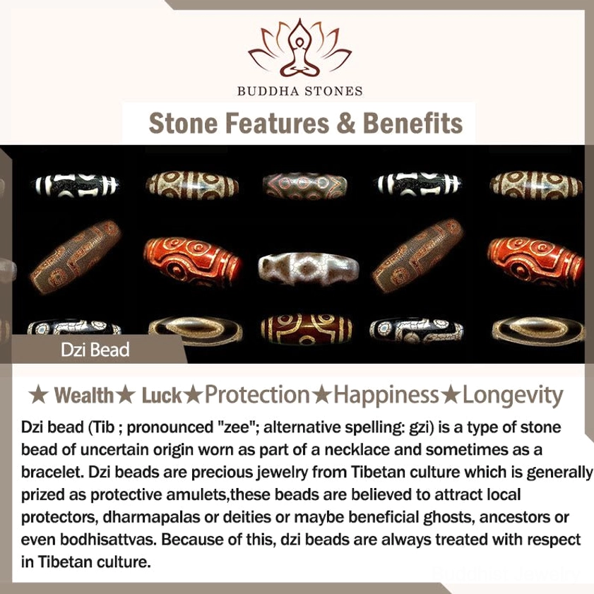 Buddhist Dzi bead cultural heritage introduction featuring various sacred patterns benefits and spiritual significance