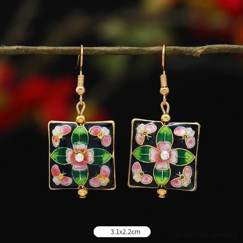 Buddhist enamel earrings packaging and presentation showing thoughtful spiritual gift option