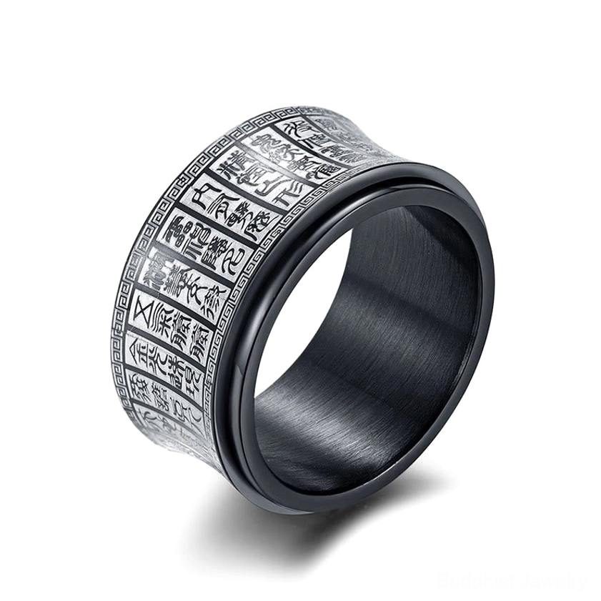 Buddhist mantra fidget ring demonstration of rotating band for mindfulness practice