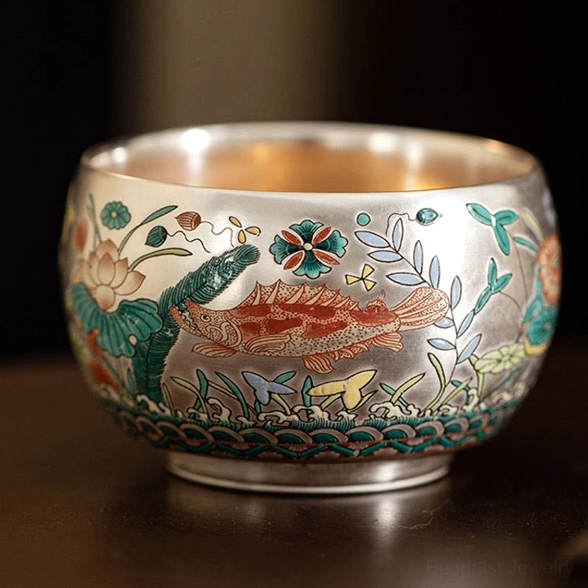 Buddhist fish tea cup 160ml freedom awakening liberation spiritual freedom handcrafted ceramic design