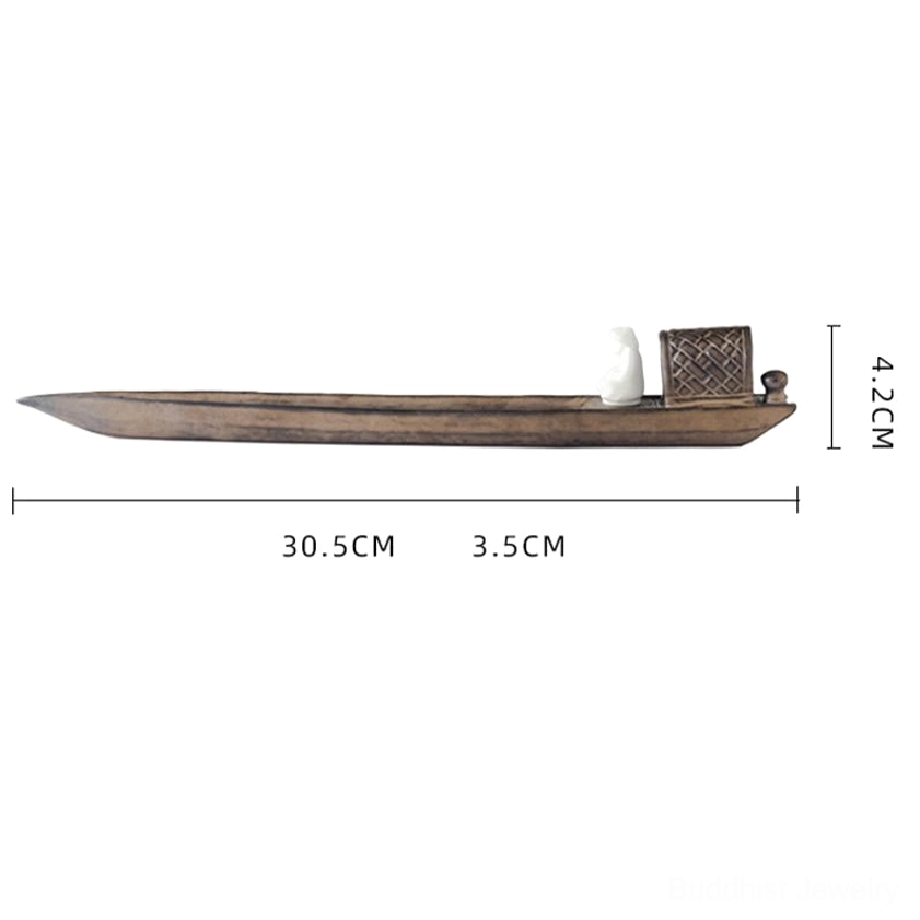 Additional product view of handcrafted Buddhist ceramic fishing boat incense burner for meditation practice