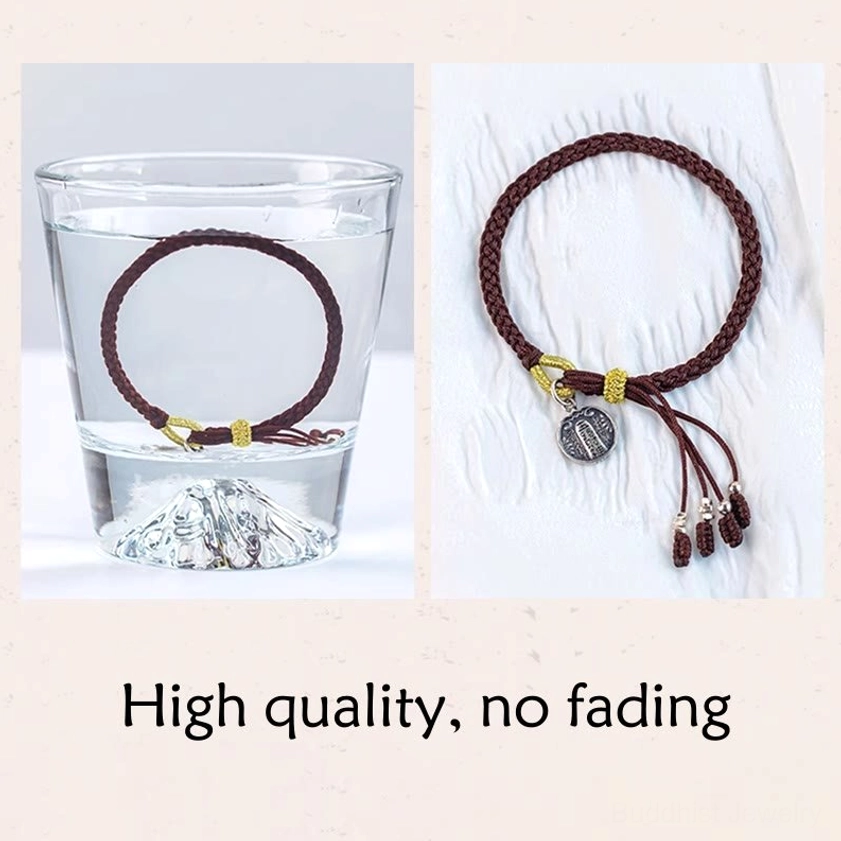 Buddhist prosperity bracelet featuring Five Directions Wealth Gods symbol and eight-strand protective braid design