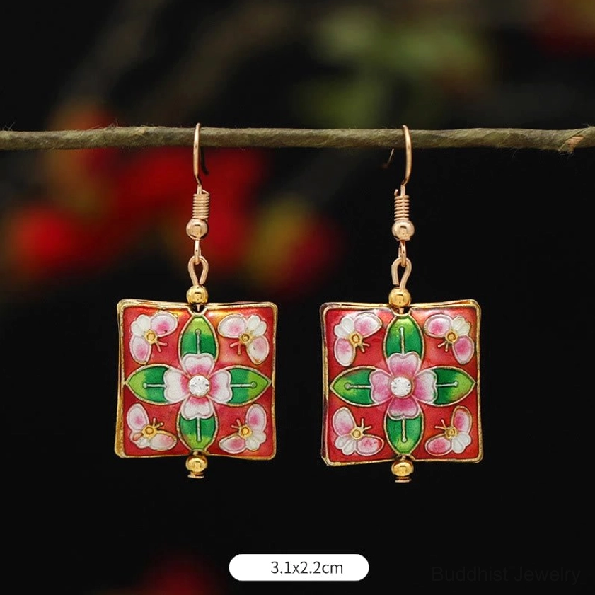 Colorful Buddhist enamel flower earrings featuring multi-style collection in various shades