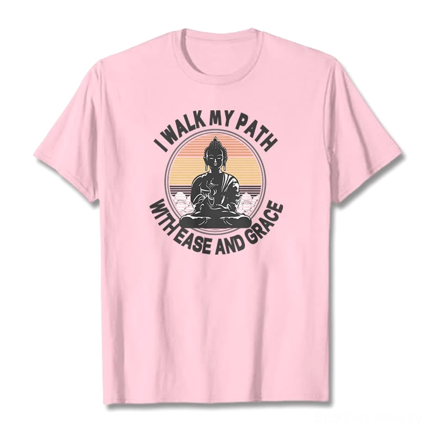 Light grey Buddhist spiritual graphic t-shirt with ease and grace print high quality cotton