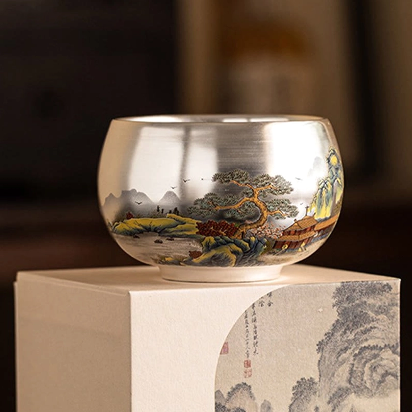 Buddhist green mountains tea cup 150ml grounding stability spiritual elevation handcrafted