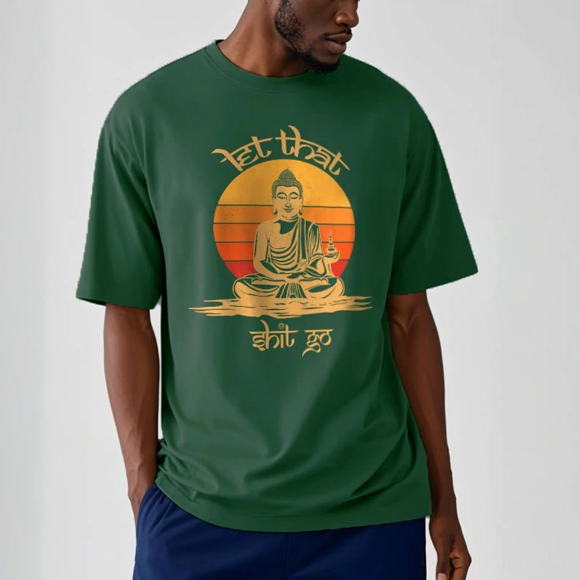Light grey Let That Shit Go Buddhist t-shirt back detail view showing print quality craftsmanship