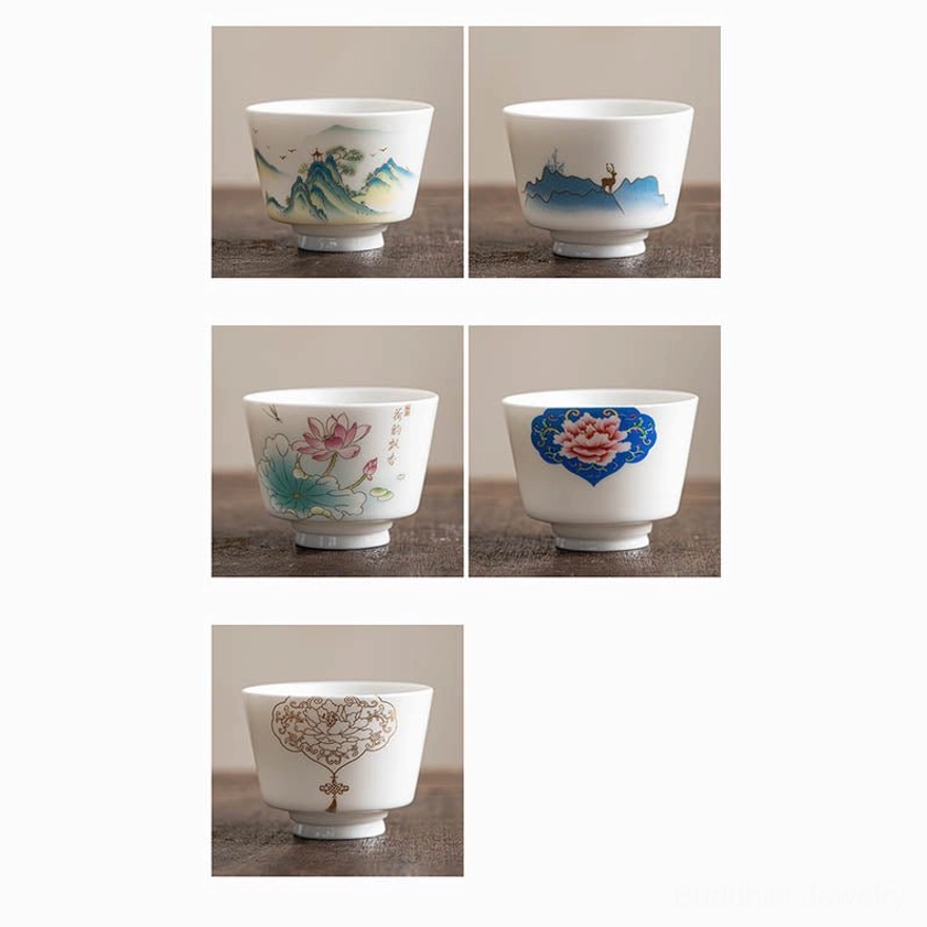 Handmade Buddhist ceramic kung fu tea cup with traditional hand-painted design perfect for tea ceremony meditation practices