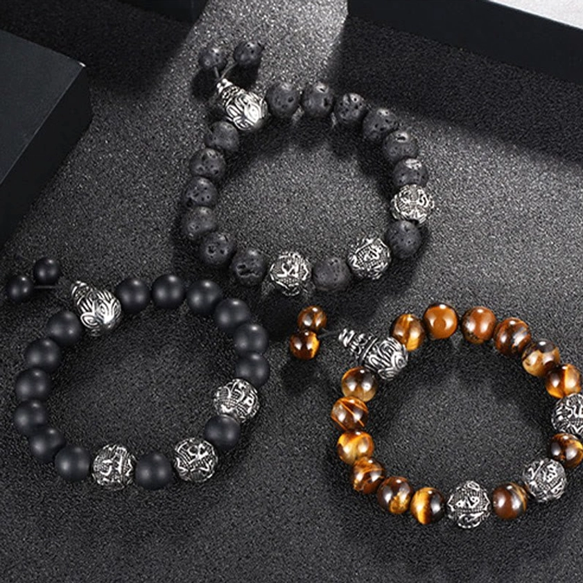 Buddhist healing bracelet with protective gemstones and sacred mantra for emotional balance and inner strength