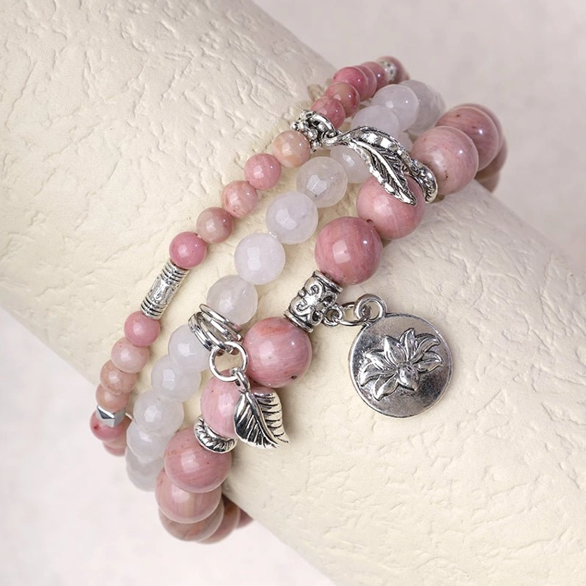 Authentic Buddhist-inspired healing crystal bracelet with natural beads and lotus symbol charm - metaphysical jewelry