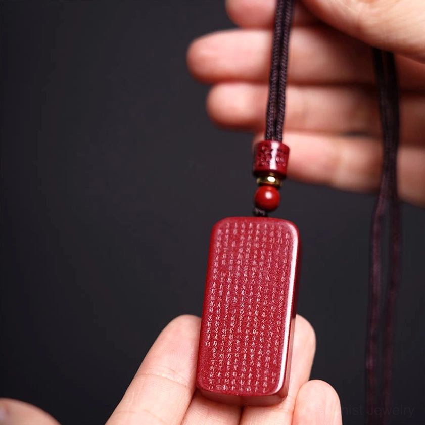 Buddhist heart sutra cinnabar pendant with traditional spiritual engraving
