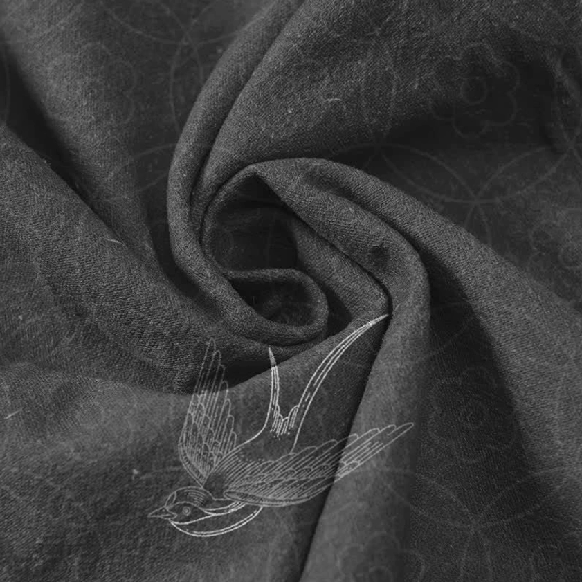 Buddhist cotton fabric texture swallow print subtle woven pattern linen-like finish