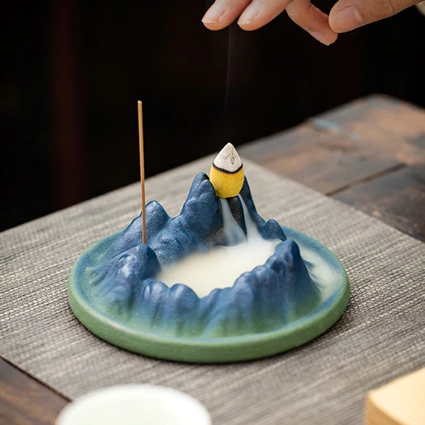 Ceramic Buddhist meditation incense burner decorative display piece perfect for yoga room, meditation space, or spiritual altar