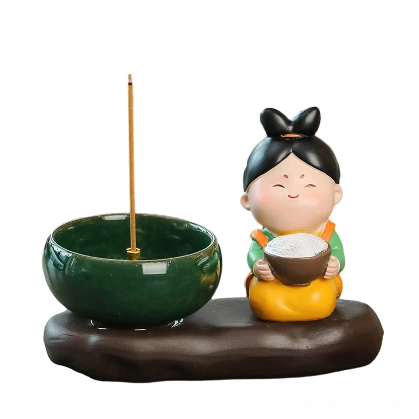 Ceramic incense burner lifestyle display in peaceful meditation room setting, perfect for Buddhist spiritual practice and relaxation