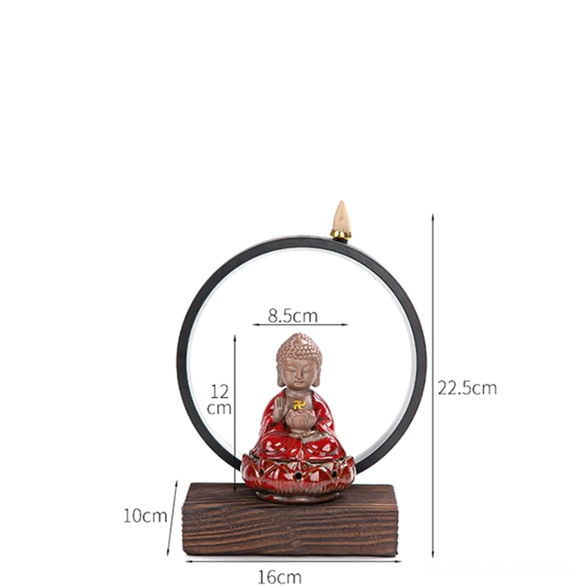 Size and dimension chart of Buddhist backflow incense burner set with measurement specifications