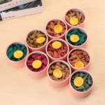Buddhist incense cones collection set with multiple scents in pink storage boxes, flat lay view