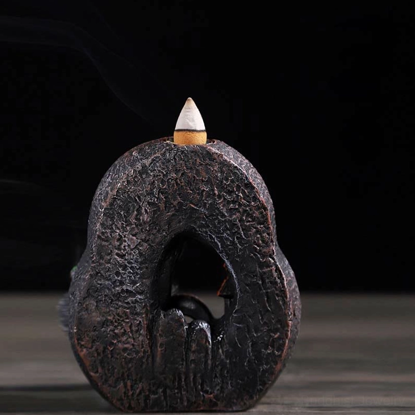 Buddhist incense holder backflow design with hand-poured resin craftsmanship
