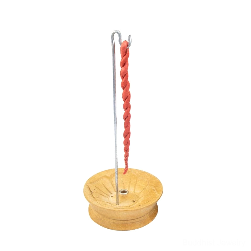 Lotus wooden incense rope holder for Buddhist rope incense, handcrafted meditation accessory for sacred space and altar decoration