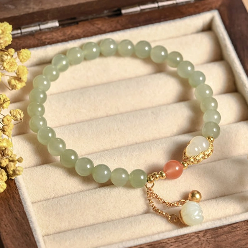 Buddhist hetian jade bracelet for prosperity abundance with elastic string
