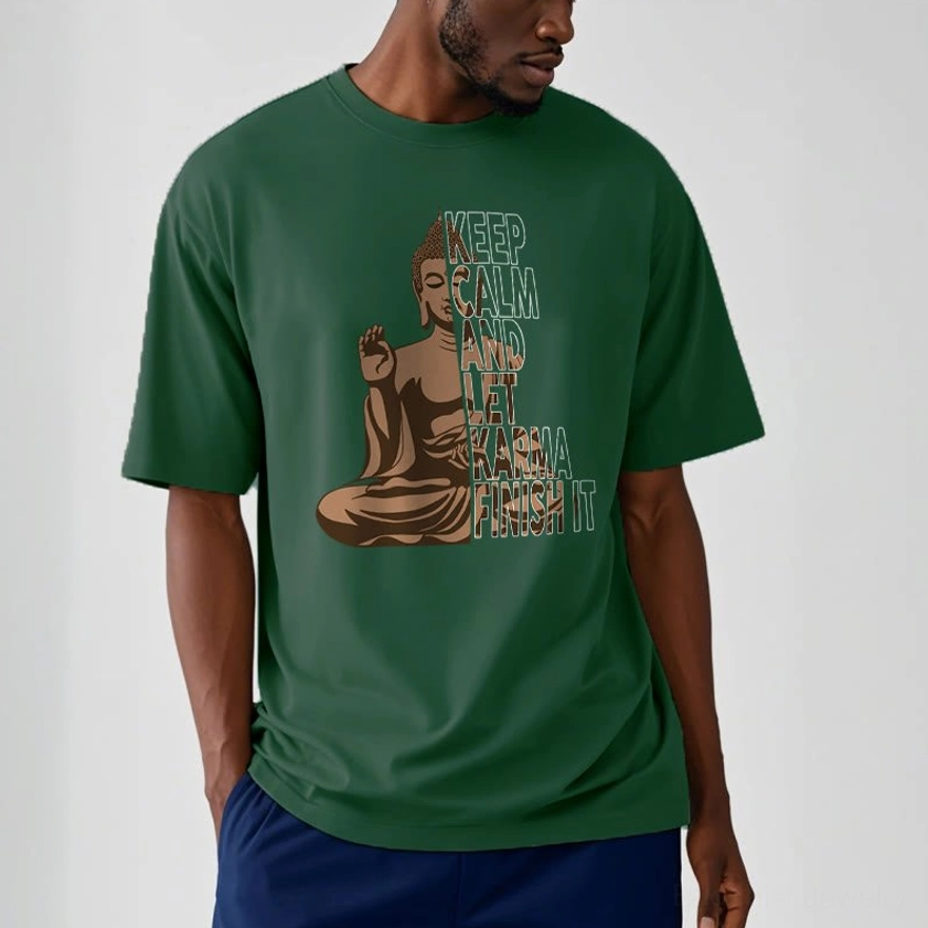 Alternative angle Buddhist graphic tee with karma print spiritual inspired design