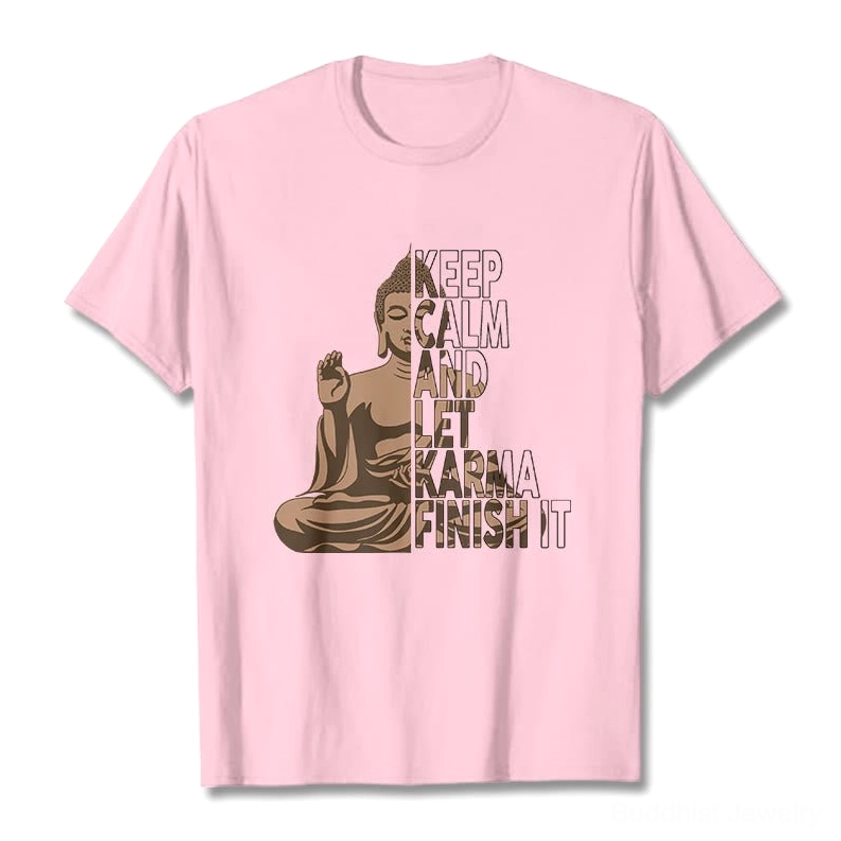 Buddhist karma tee lifestyle shot showing authentic wear and comfort quality