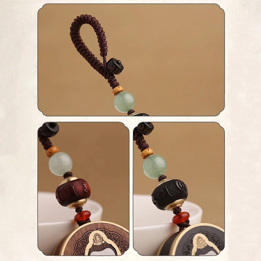 Buddhist keychain handmade detail showing artisan craftsmanship and authentic materials
