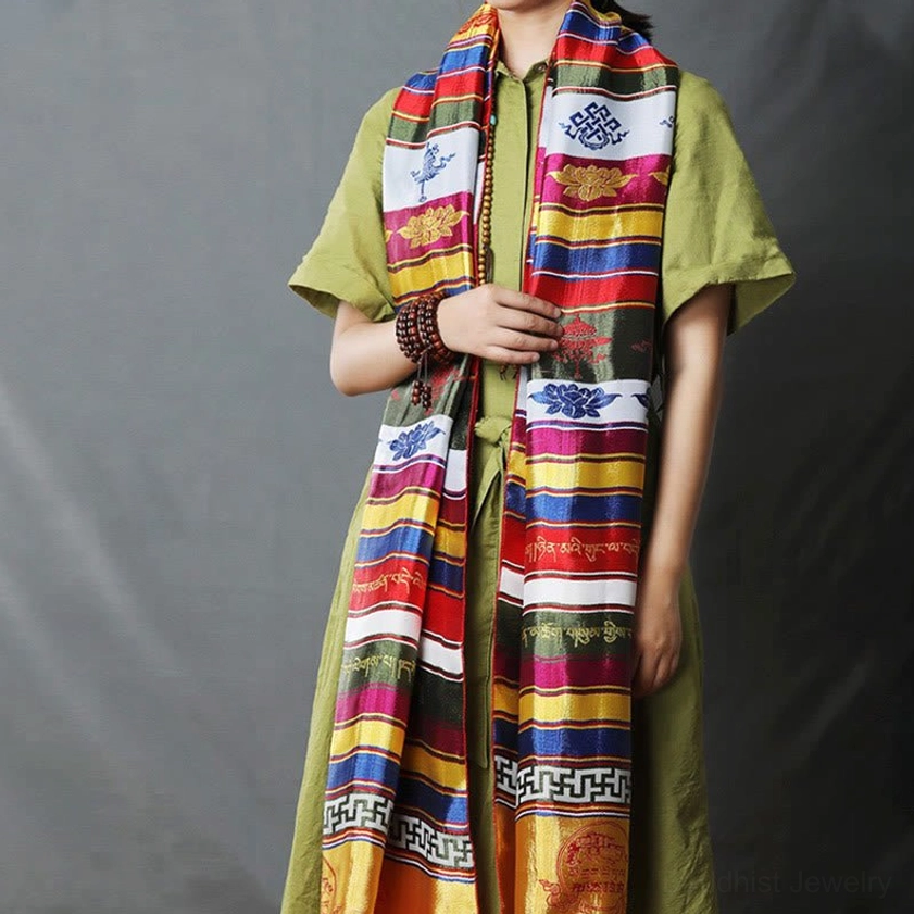 Multicolored Buddhist Khata ceremonial scarf for meditation and spiritual practice