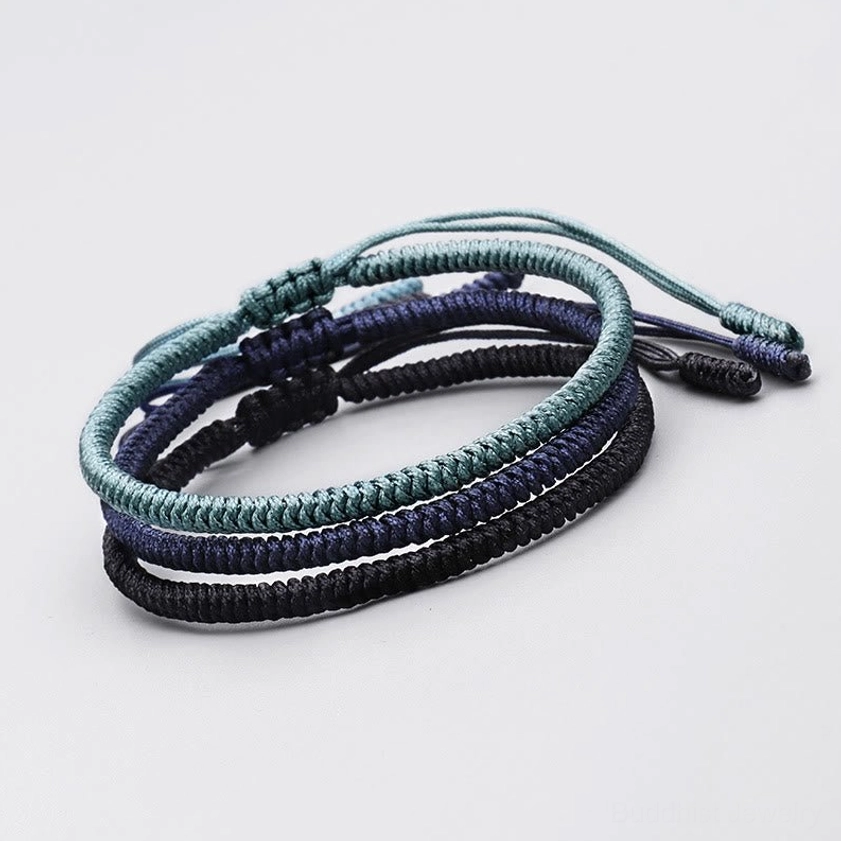 3-piece Buddhist King Kong knot bracelets set in mixed colors - multicolor handcrafted protection amulet bracelets with braided woven texture