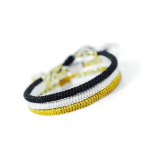 Handmade Buddhist King Kong knot amulet bracelet tri-color khaki gray black braided string protection symbol