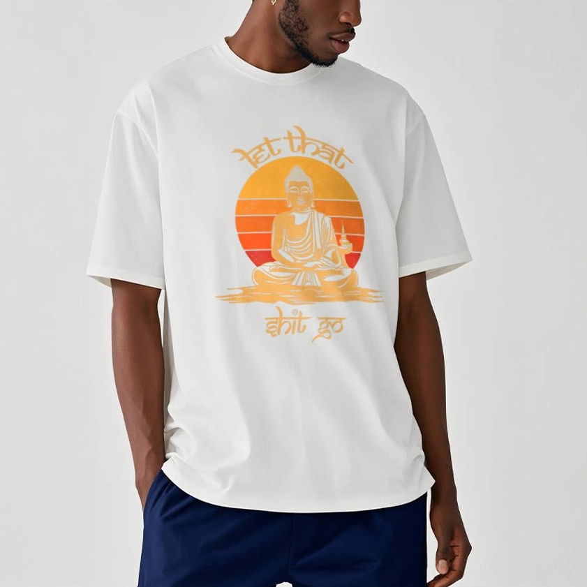 Off-white Buddhist Let That Shit Go t-shirt side upper body shot light background casual wear