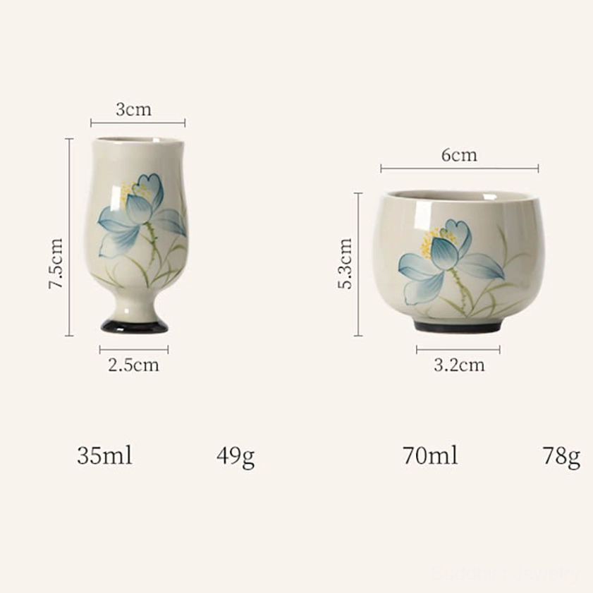 Buddhist-inspired hand-painted ceramic lotus tea cup ideal for gongfu tea ceremony and spiritual contemplation
