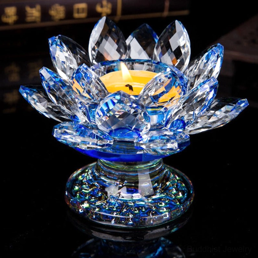 Buddhist lotus crystal candleholder handcrafted by artisans for meditation and spiritual practice