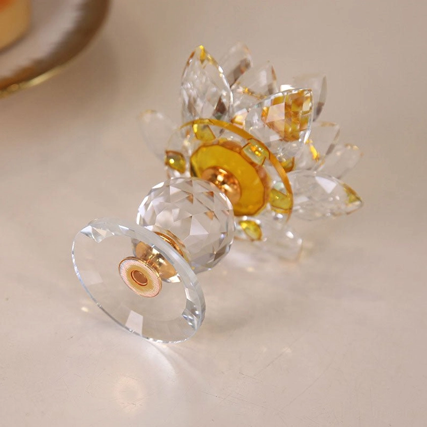Handcrafted Buddhist lotus crystal candleholder for yoga studio, home altar, or sacred meditation space