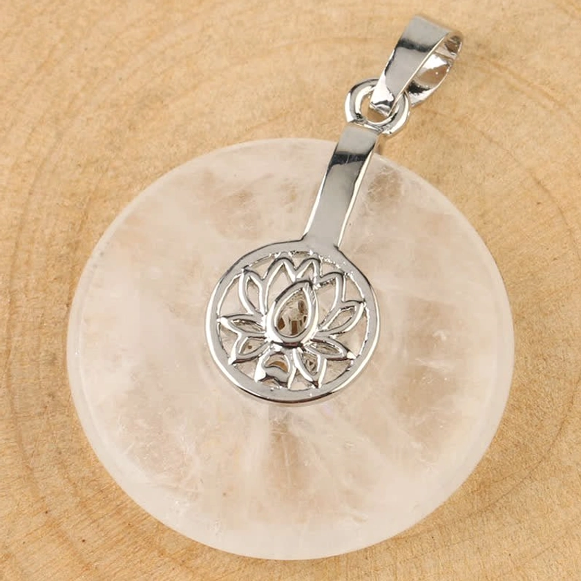 Buddhist lotus crystal healing necklace - handmade spiritual pendant with natural gemstones