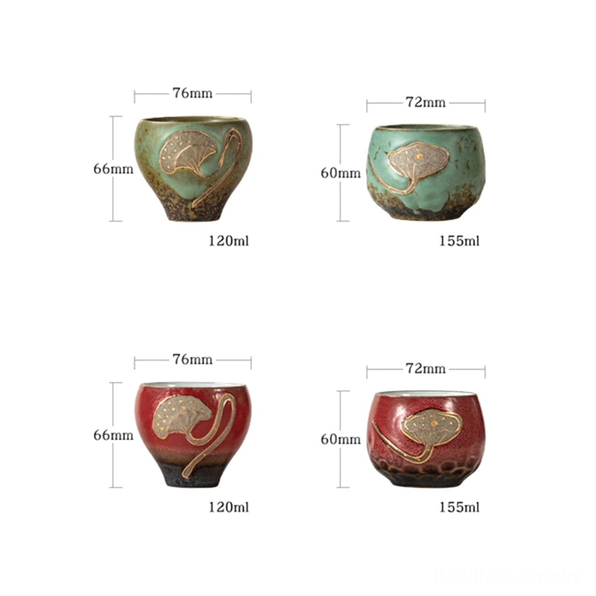 Buddhist mindfulness ceramic tea cup with lotus pod engraving, perfect for meditation and tea ceremony practice