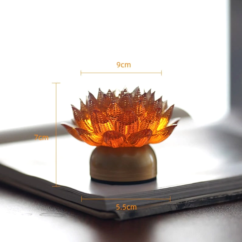 Buddhist lotus flower sculpture, liuli glass with illuminated design, rebirth symbol