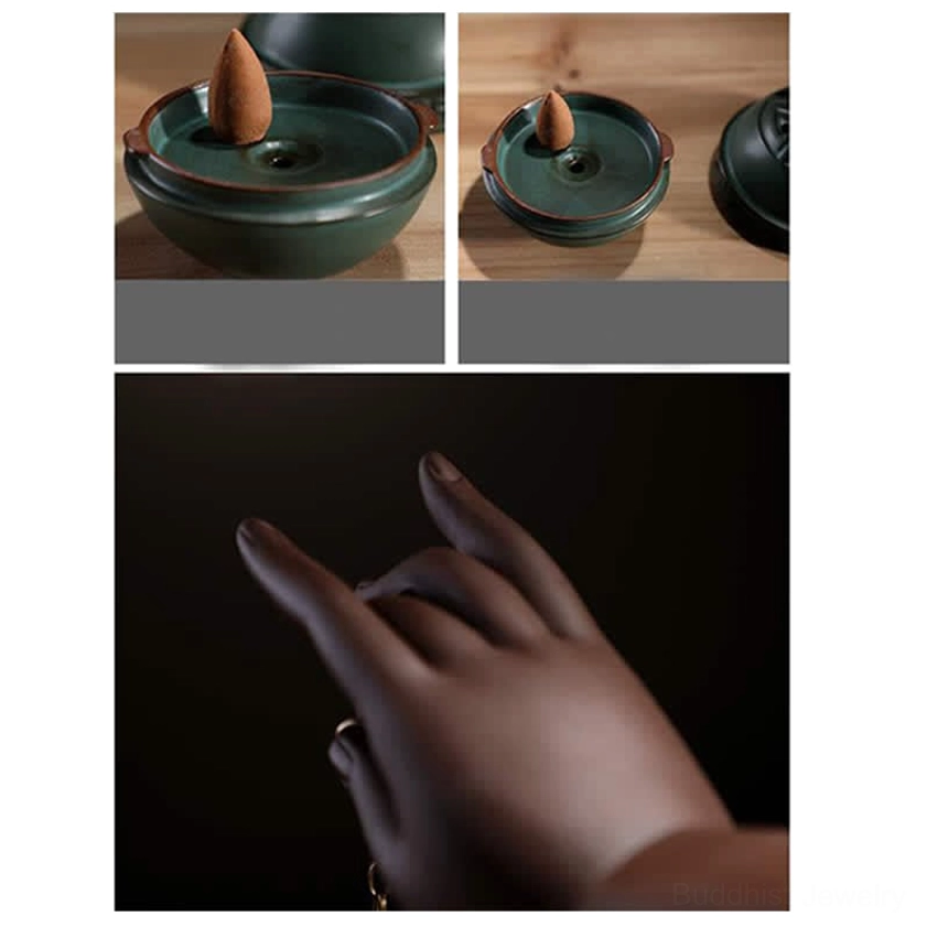 Buddhist lotus hand incense burner ceramic all color options available for purchase