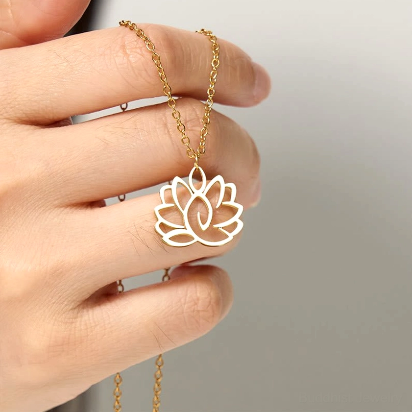 Buddhist lotus pendant necklace styling guide showing how to wear enlightenment necklace for meditation and spiritual practice